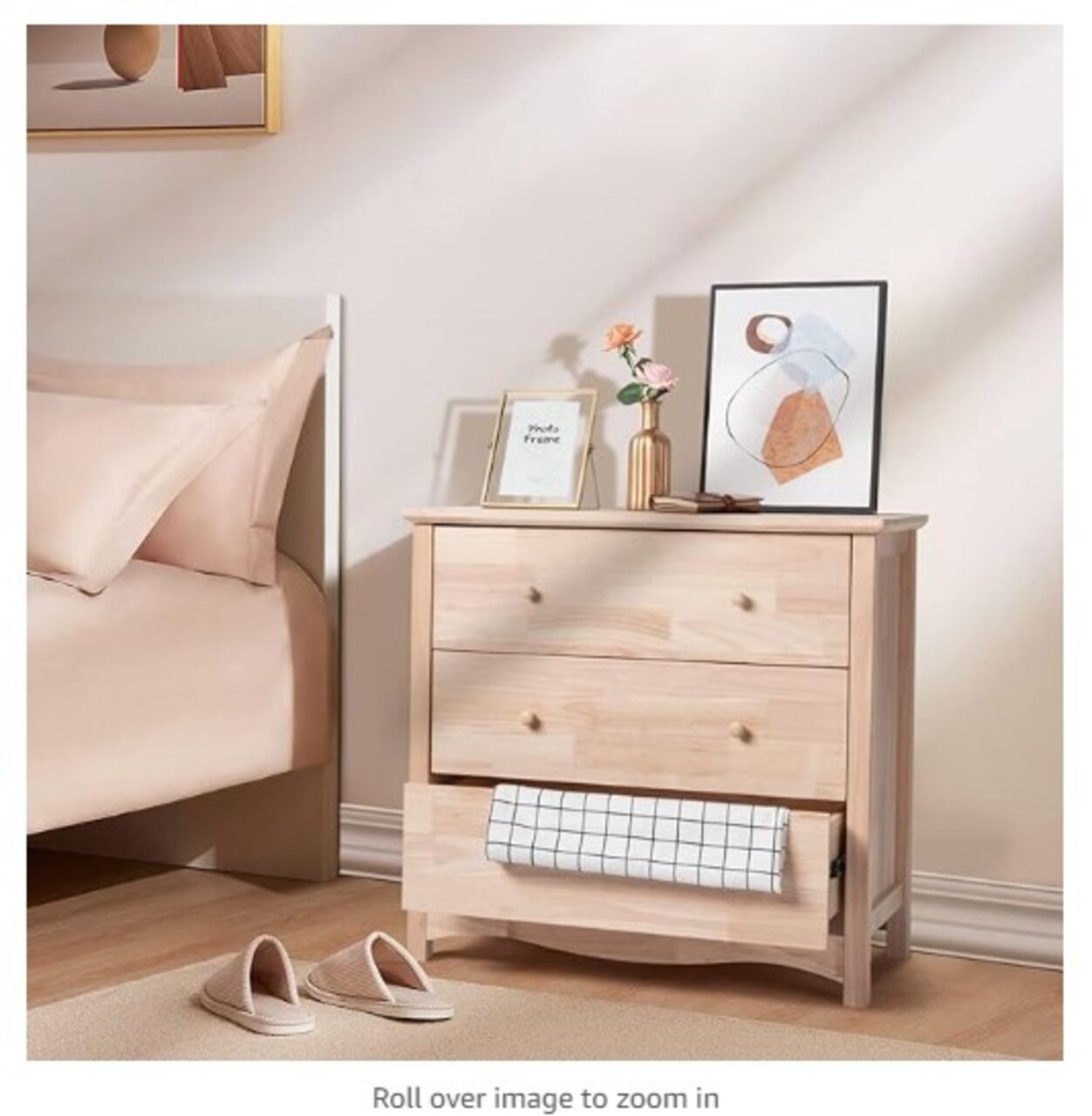 Unfinished Natural Solid Wood 3 Drawer Dresser for Bedroom, Farmhouse Dressers & Chests of Drawers Colour DIY Rustic Rubber Wood Dresser with Full Extension Drawer Slides and Wood Knobs